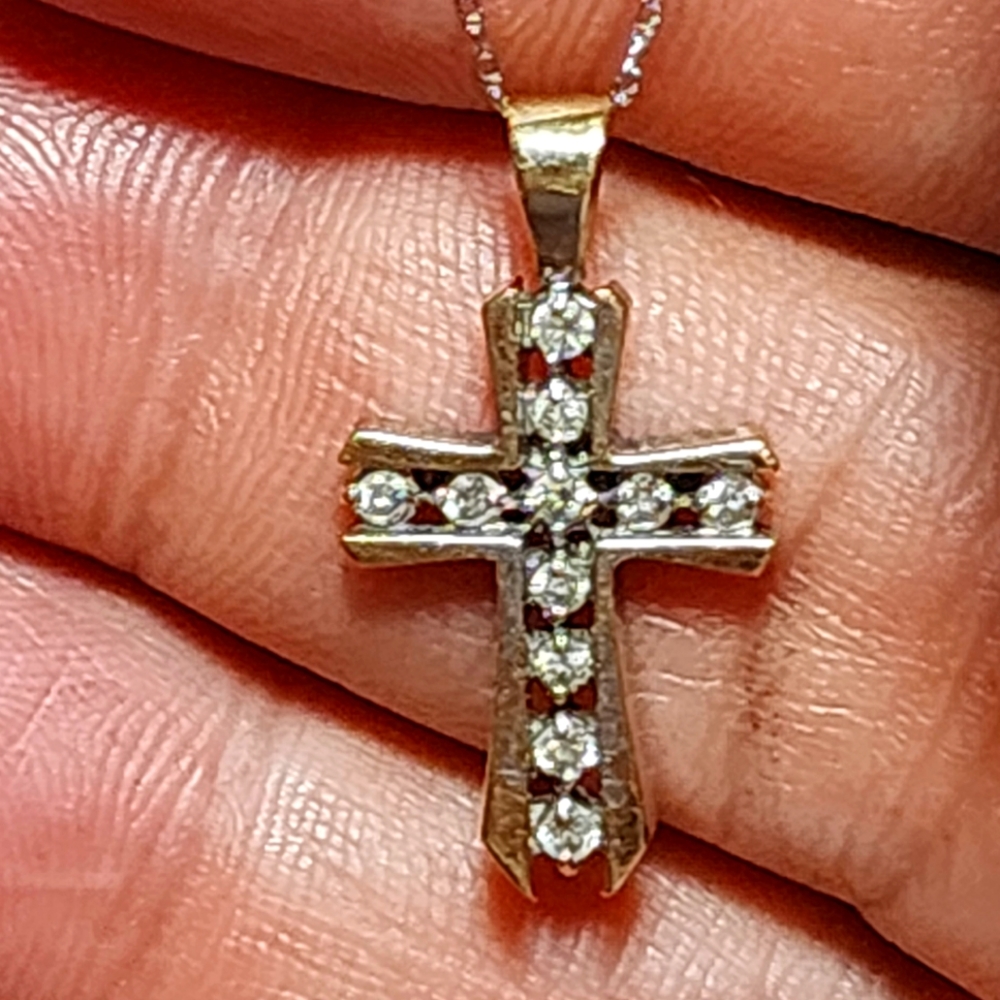 10k yellow/white gold knight's templar diamond cross necklace